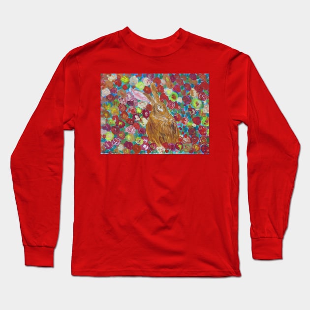 Hare among Roses Long Sleeve T-Shirt by Casimirasquirkyart